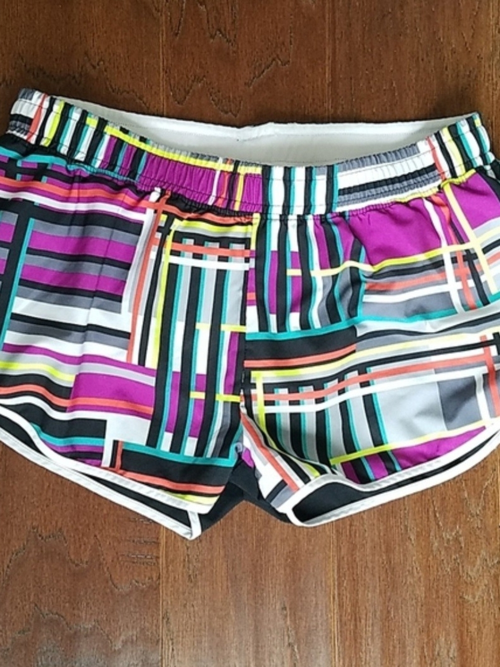 Women’s Fabletics Multicolor Striped Athletic Shorts - Purple Accent
